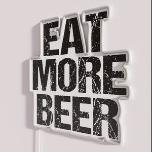 Neon beer bar decor, eat more beer sign, vintage style lighting.