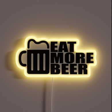 Glowing neon bar sign with bold 'Eat More Beer' lettering