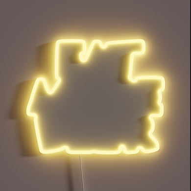 Glowing LED beer sign with vibrant colors and neon accents