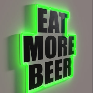 Neon bar sign with colorful RGB LED illuminated beer graphic.