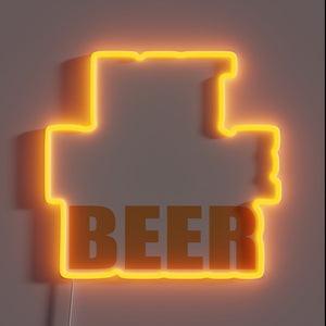 Brightly illuminated 'Eat More Beer' sign in vibrant RGB neon.