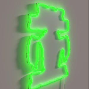 Neon beer sign with colorful, bright RGB lighting effect.