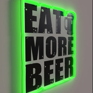 Vintage-style neon sign with RGB glow and beer motto message
