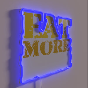 Neon bar sign with illuminated 'Eat More Beer' bold letters.