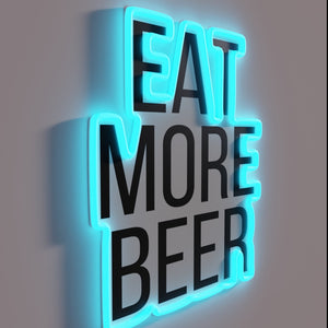 Vibrant neon 'Eat More Beer' bar pub decoration sign artwork