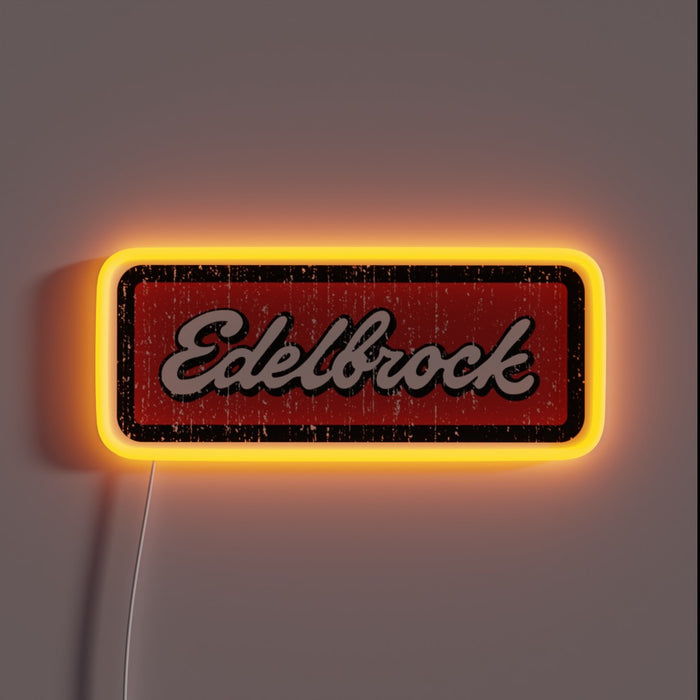 Edelbrock vintage logo customneon sign with orange LED border