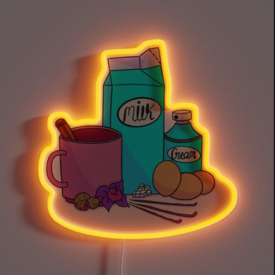 Egg Nog Essentials in Glowing Neon Lighted Kitchen Sign Display