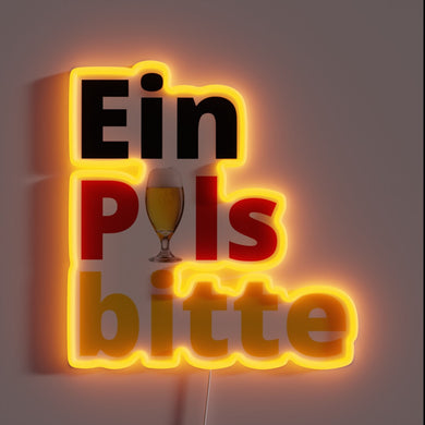Brightly illuminated German beer sign with colorful RGB glow effects