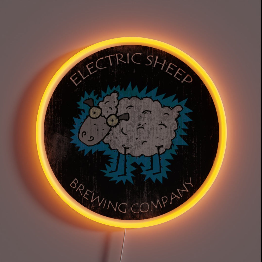 Electric Sheep Brewing Company customneon sign with orange LED glow