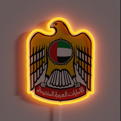 Vibrant UAE nation symbol in electric RGB neon light display.