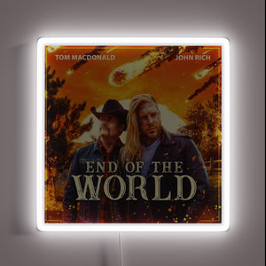 Apocalyptic warning signal in vibrant multicolored neon glow effect