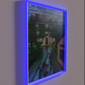 Vibrant RGB German-themed welcome neon sign for guest house in Munich.