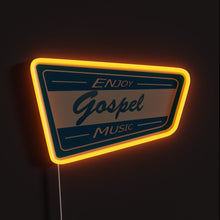 Load image into Gallery viewer, Enjoy Gospel Music RGB neon sign, front view lit, printed on acrylic
