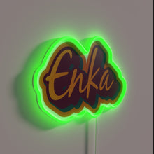 Load image into Gallery viewer, Vibrant &#39;Enka&#39; orange neon sign in modern art deco style.