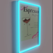 Load image into Gallery viewer, Brightly lit, vibrant neon bar decor for espresso lovers anywhere.