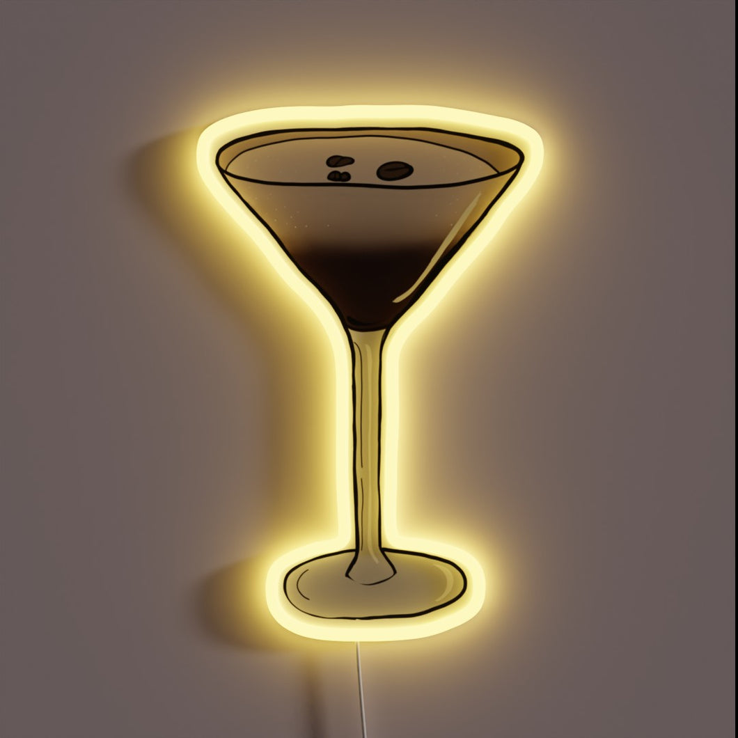 Neon-lit illustration of an espresso martini with vibrant colorful accents