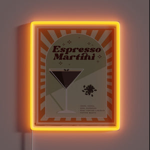 Neon bar sign featuring vibrant RGB colors for espresso martinis.
