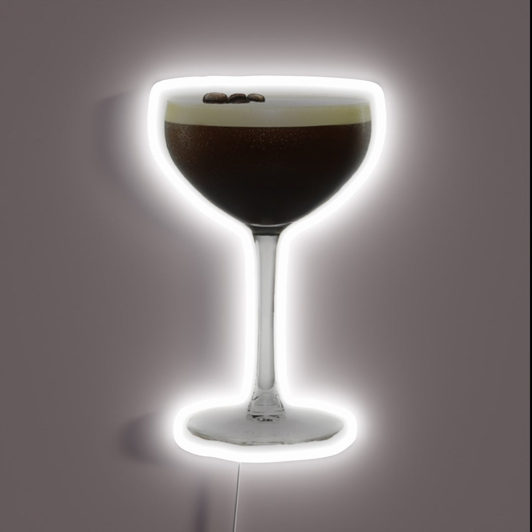 Eye-catching neon bar decor: Vibrant RGB Espressomartini cocktail sign.
