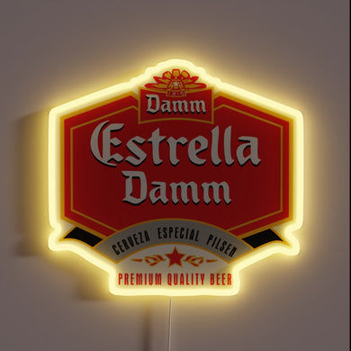 Vibrant Neon Sign for Authentic Spanish Beer Experience in Barcelona