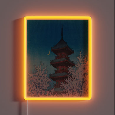 Vibrant evening light reflects off Tokyo's Toshogu Shrine's neon splendor.