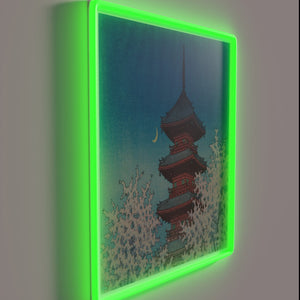 Ueno Park's iconic evening glow with vibrant RGB neon signage