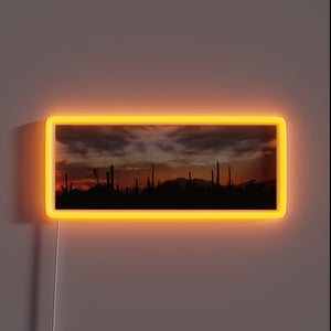 Softly glowing desert landscape at dusk with vibrant RGB neon lights