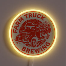 Load image into Gallery viewer, Farm Truck Brewing neon sign with vintage truck logo – rustic brewery wall decor for taprooms, bars, or home pubs