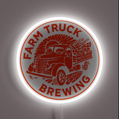 Vibrant RGB neon sign for Farm Truck Brewing bar ambiance.
