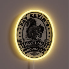 Load image into Gallery viewer, RGB neon sign advertising Fat Kevin&#39;s Hazelnut Brown Ale beer&quot;.