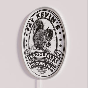 RGB neon wall decor with colorful Fat Kevin's hazelnut ale logo