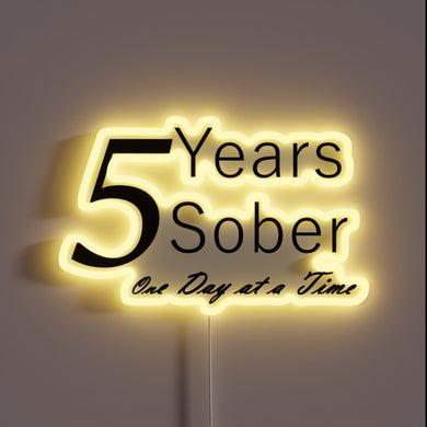 Neon Sign Celebrating Five Years of Sobriety and New Beginnings