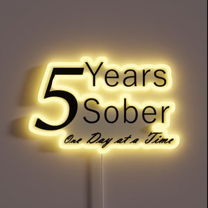 Neon Sign Celebrating Five Years of Sobriety and New Beginnings