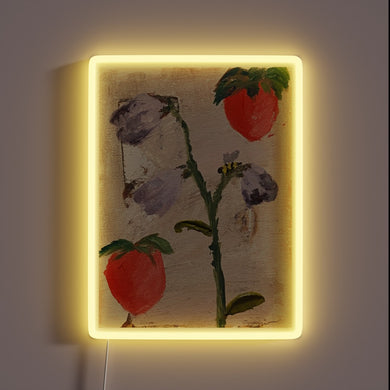 Whimsical floral arrangement meets vibrant strawberries in radiant RGB neon