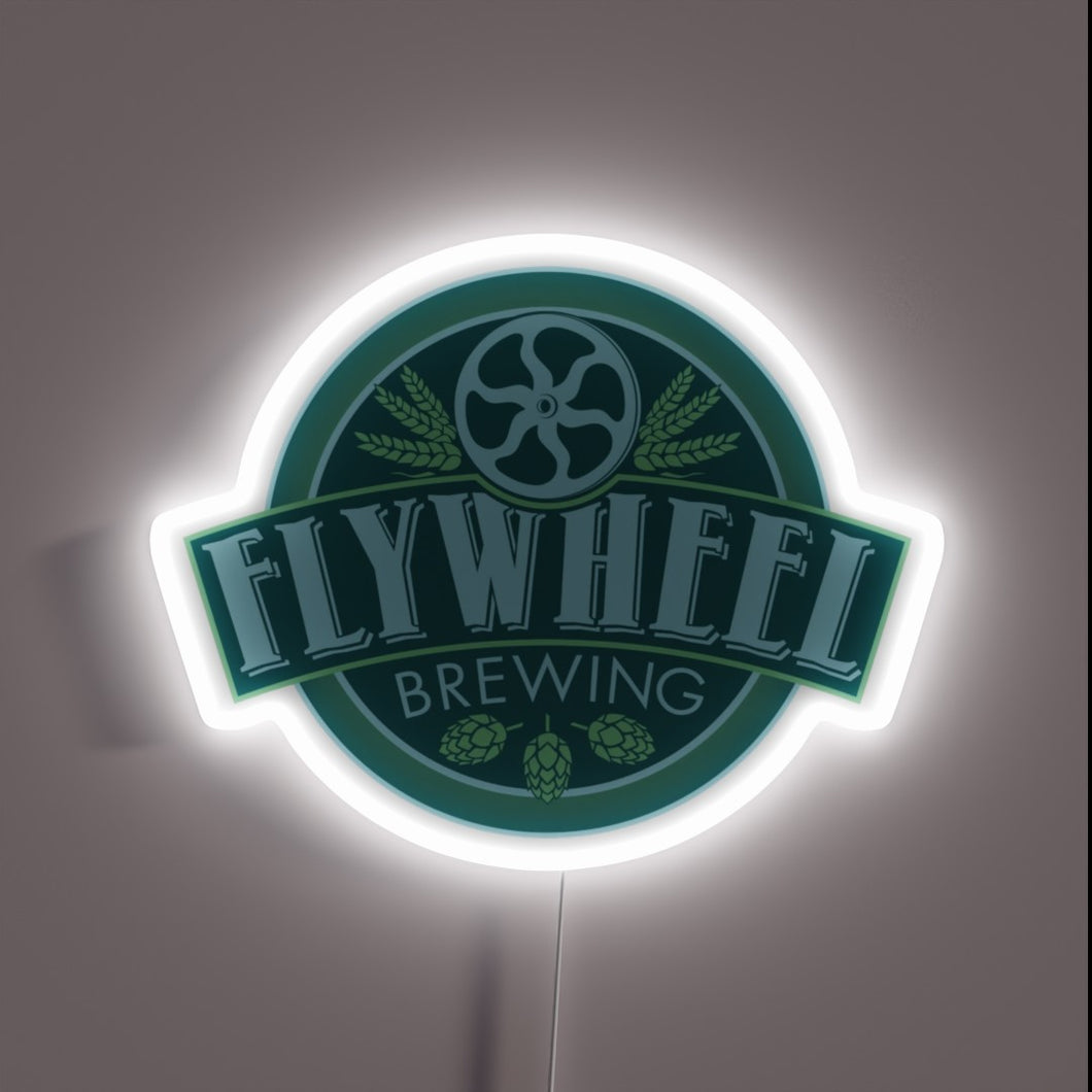 Flywheel Brewing customneon sign with white LED glow