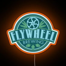 Load image into Gallery viewer, Flywheel Brewing logo RGB neon sign orange