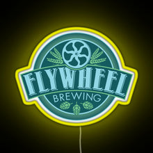 Load image into Gallery viewer, Flywheel Brewing logo RGB neon sign yellow