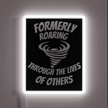 Load image into Gallery viewer, Vintage-inspired tornado warning neon sign in bold black background.