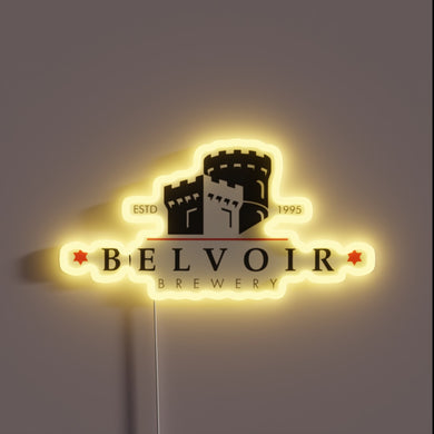 Eye-catching RGB lighting illuminates Fort de Belvoir vintage military theme sign.
