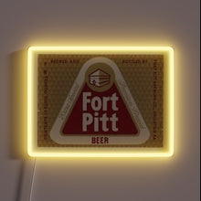 Load image into Gallery viewer, Vibrant Fort Pitt Beer logo in colorful neon lighting display.