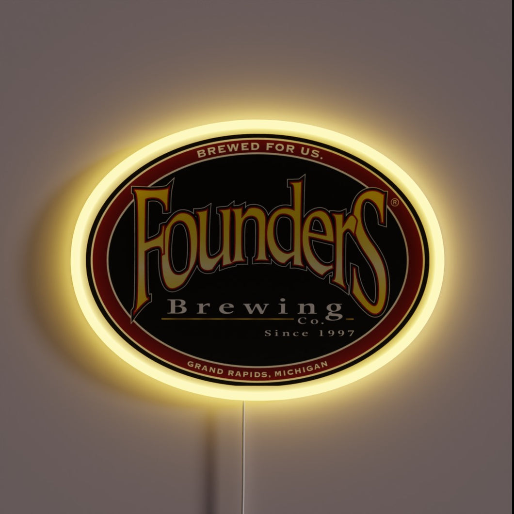 Founders Brewing Co. customneon sign with yellow LED glow
