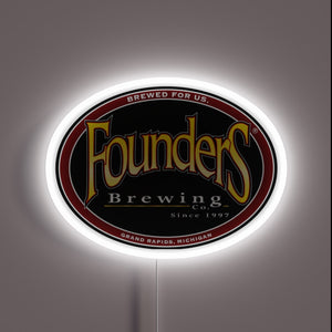 Founders Brewing Co. neon sign with classic logo – bold brewery wall decor for bars, beer lovers, or home pubs