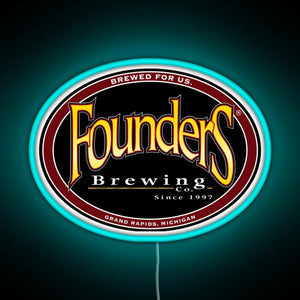 Founders Brewing Co logo RGB neon sign lightblue 