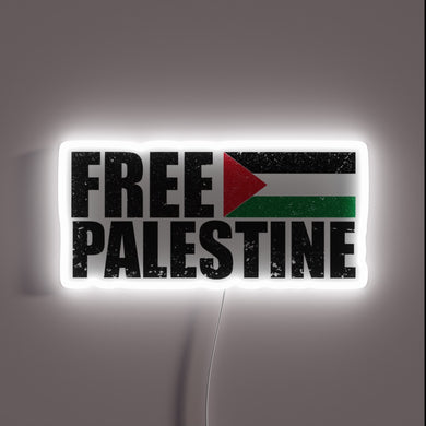 Free Palestine neon sign with flag — bold political statement wall decor.