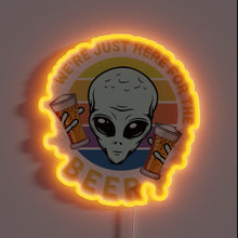 Load image into Gallery viewer, Retro space humor neon sign: beer-loving alien extraterrestrial gathering spot