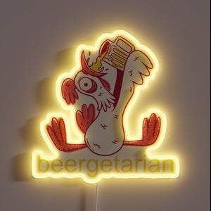 Vibrant RGB Neon Sign Reads 'Funny Beer Beergetarian' with Humor