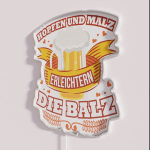 Vintage German-themed beer sign with funny sayings and colorful accents.