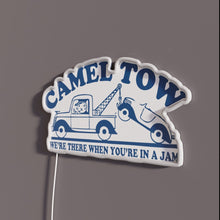 Load image into Gallery viewer, Camel Tow RGB neon sign, side view with lights off showing acrylic backing and LED tube