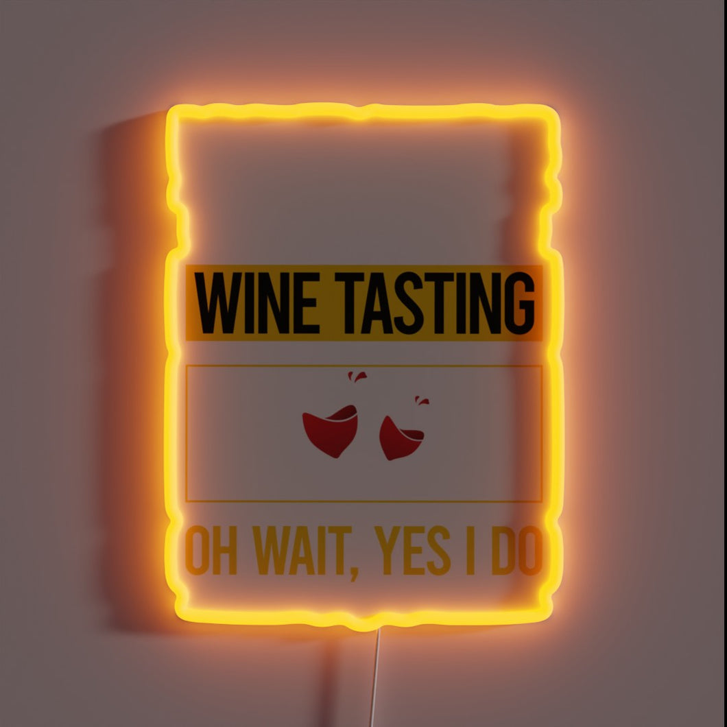 Vibrant Neon Sign with Humorous Wine Tasting Confirmation Message
