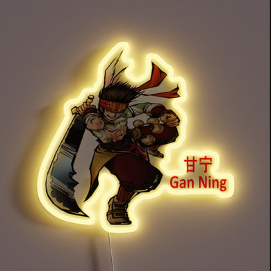 Vibrant RGB neon sign with ancient Chinese warrior Gan Ning design.