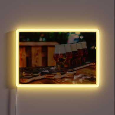 Vibrant RGB glow highlights authentic German beers and brewery selection